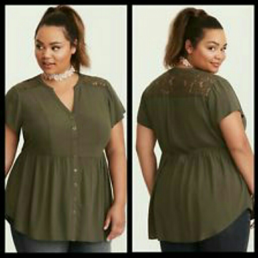 NWOT Torrid Olive Lace Back Shirt